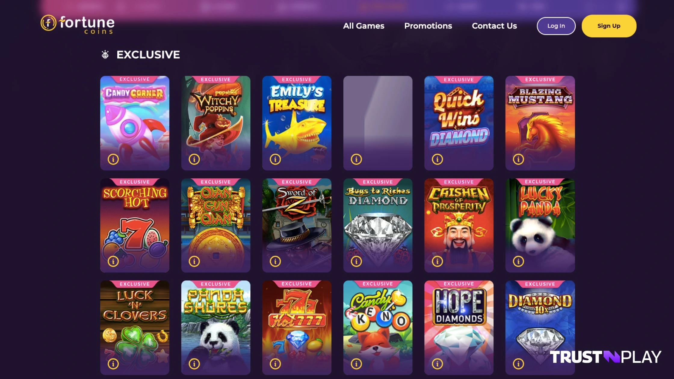 Fortune Coins Casino review Exclusive casino games