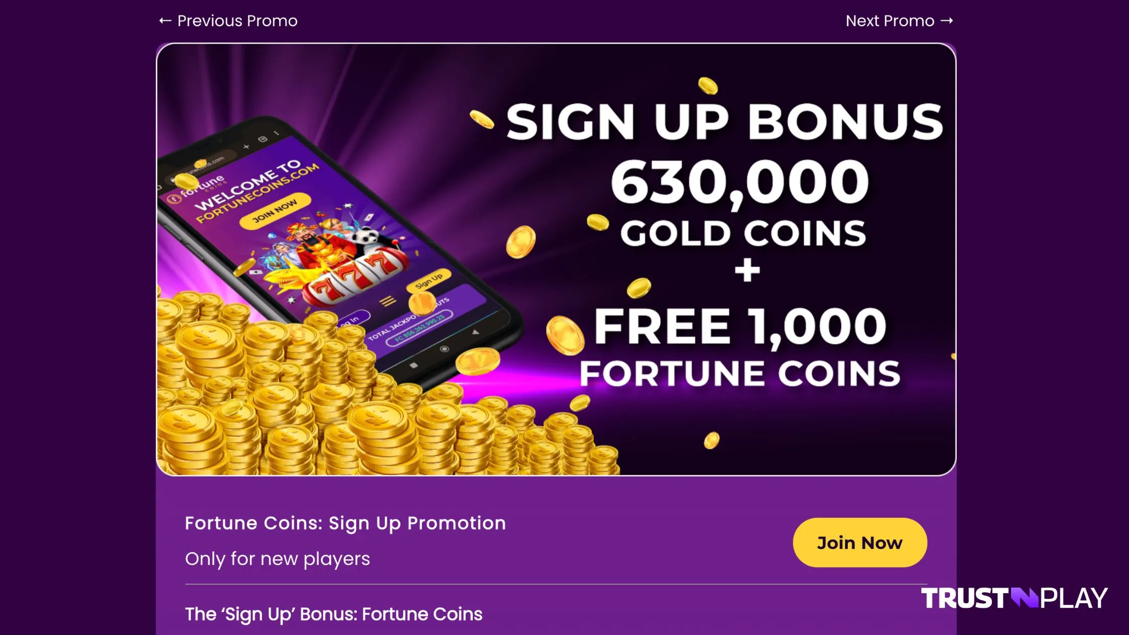 Fortune Coins Casino review Sign Up Bonus