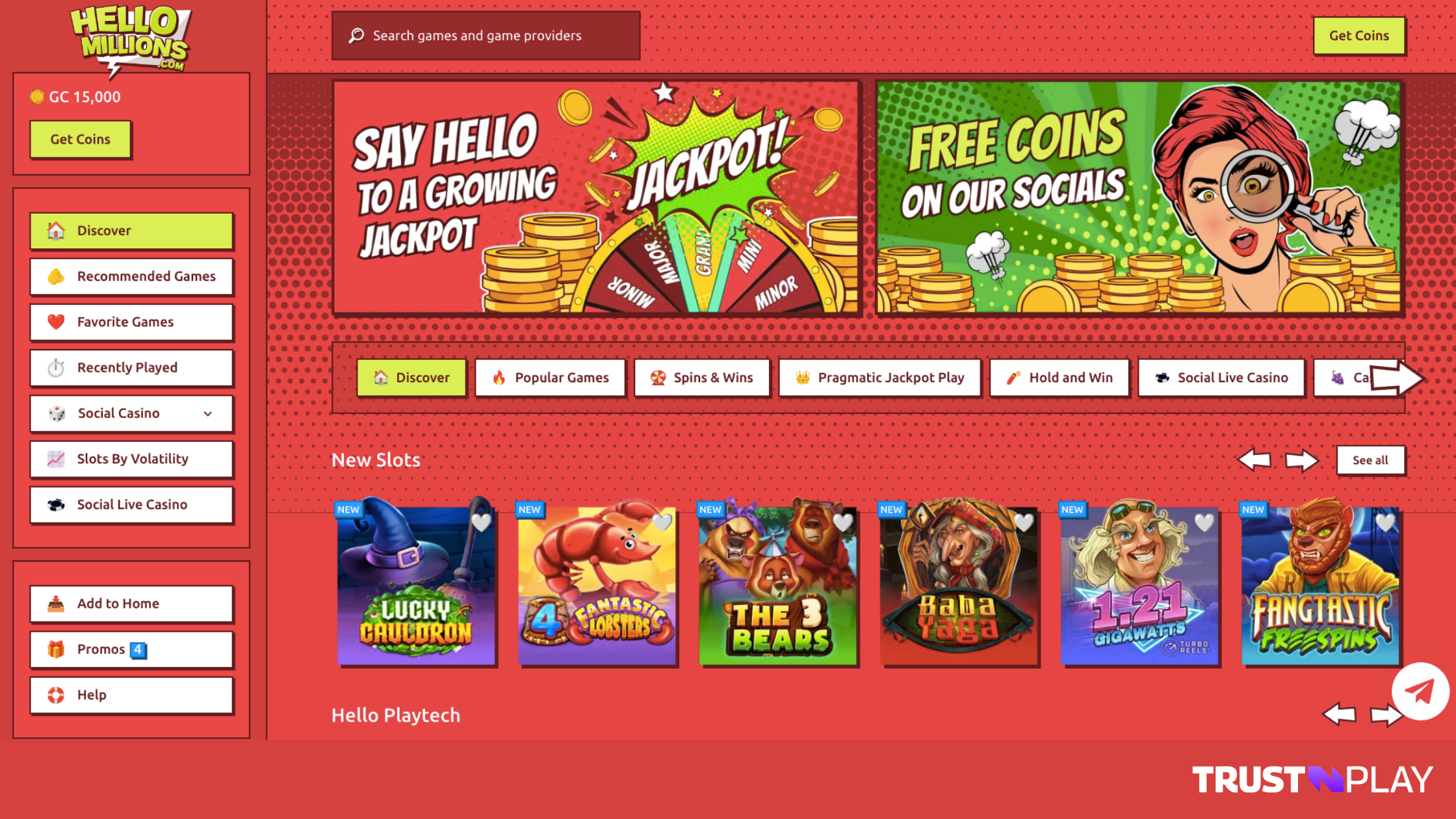 Hello Millions Casino review homepage