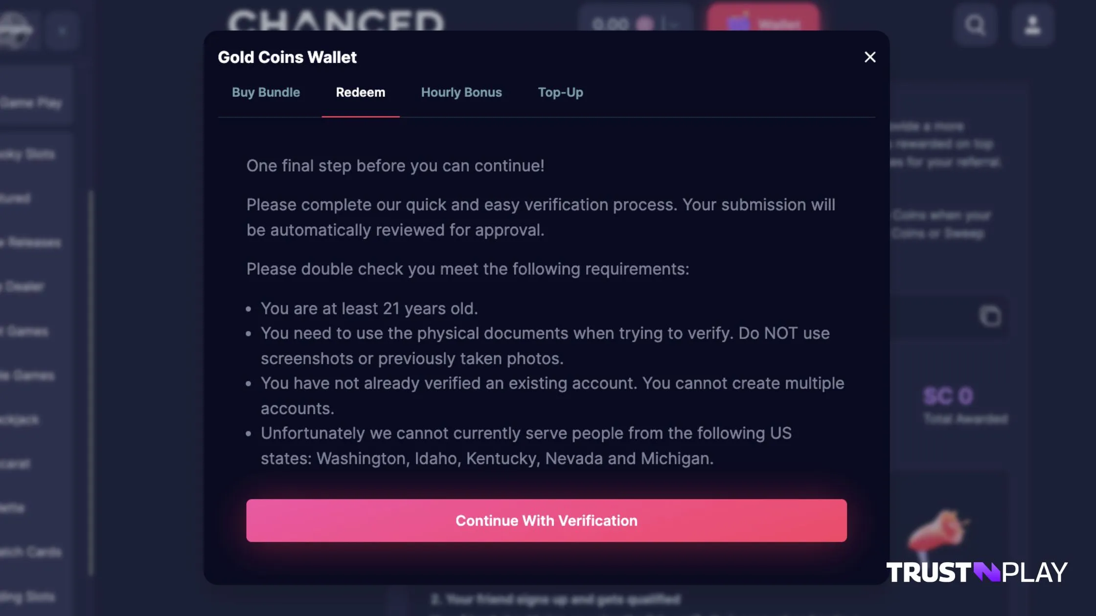 Chanced Casino Review Registration Steps