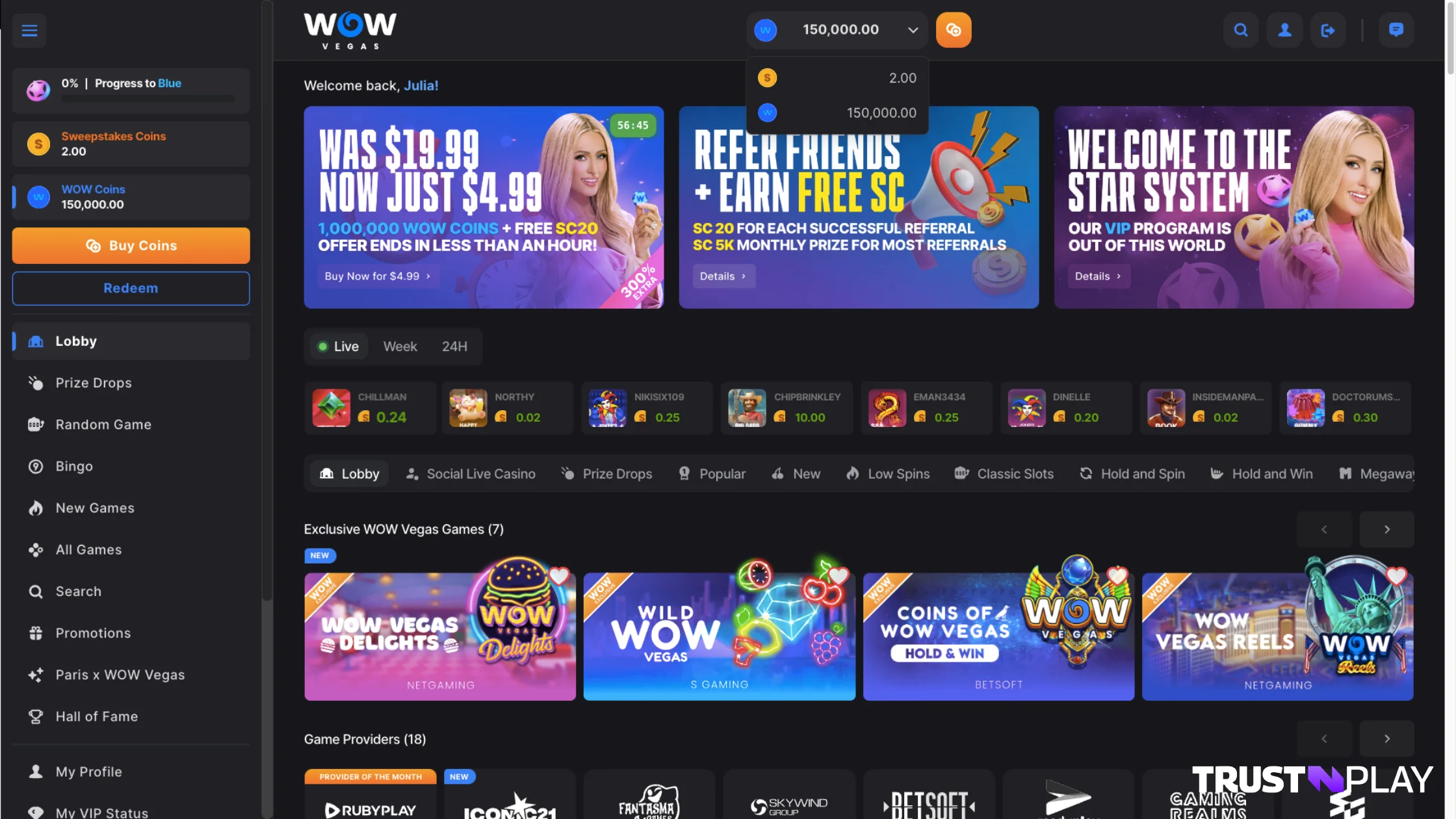 Wow Vegas Casino review Homepage