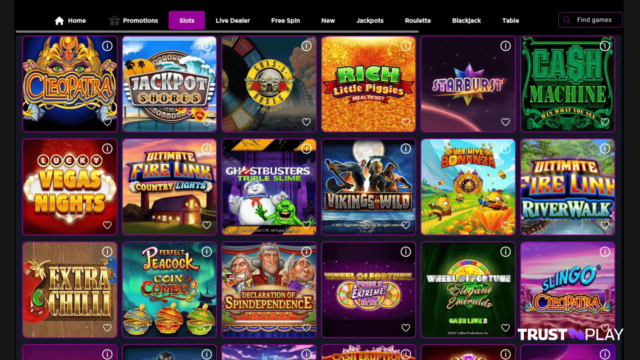 Stardust Online Casino review casino games library