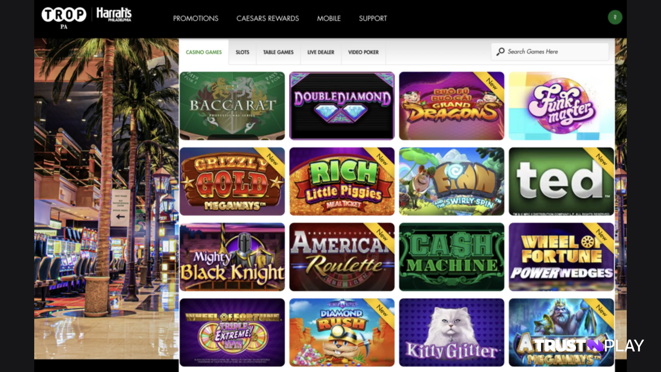 Tropicana Online Casino Review gaming library