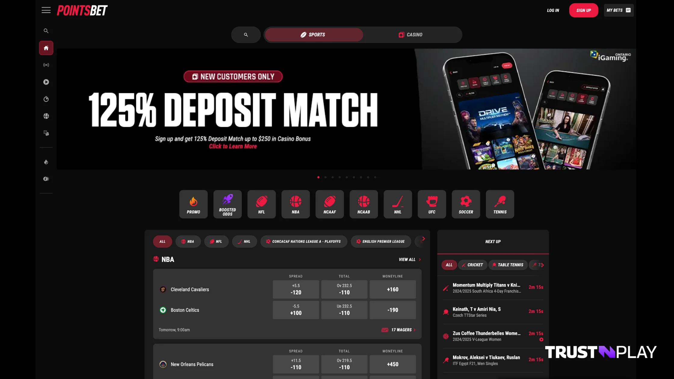 PointsBet Online Casino review Sportsbook Section