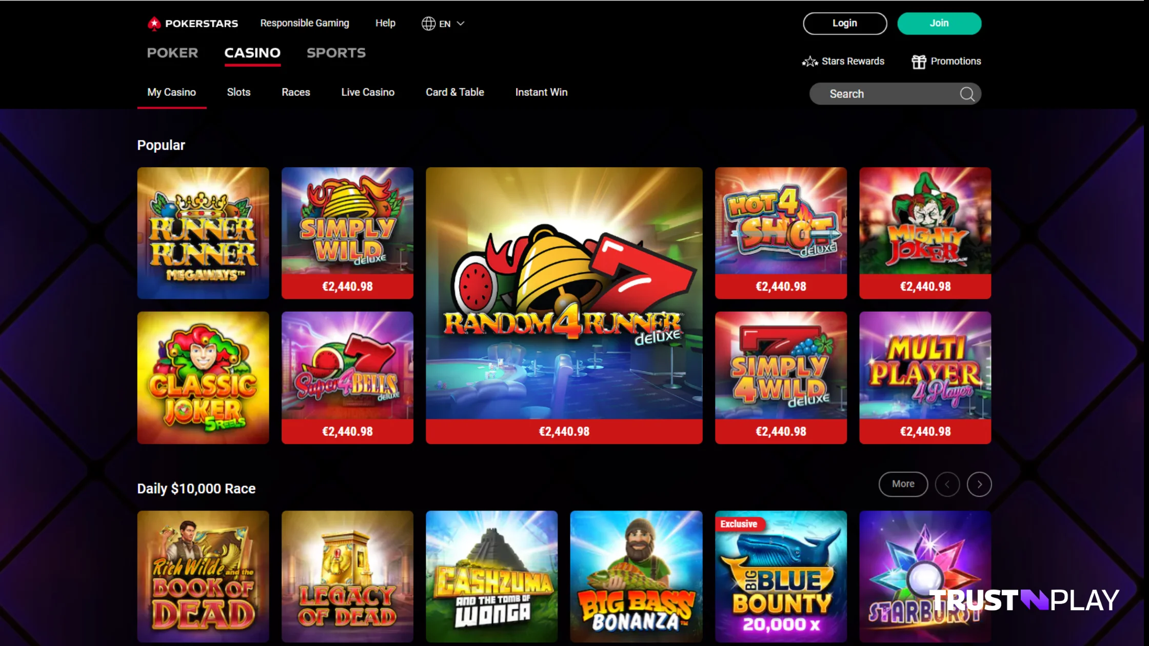 PokerStars Online Casino review Games Lobby