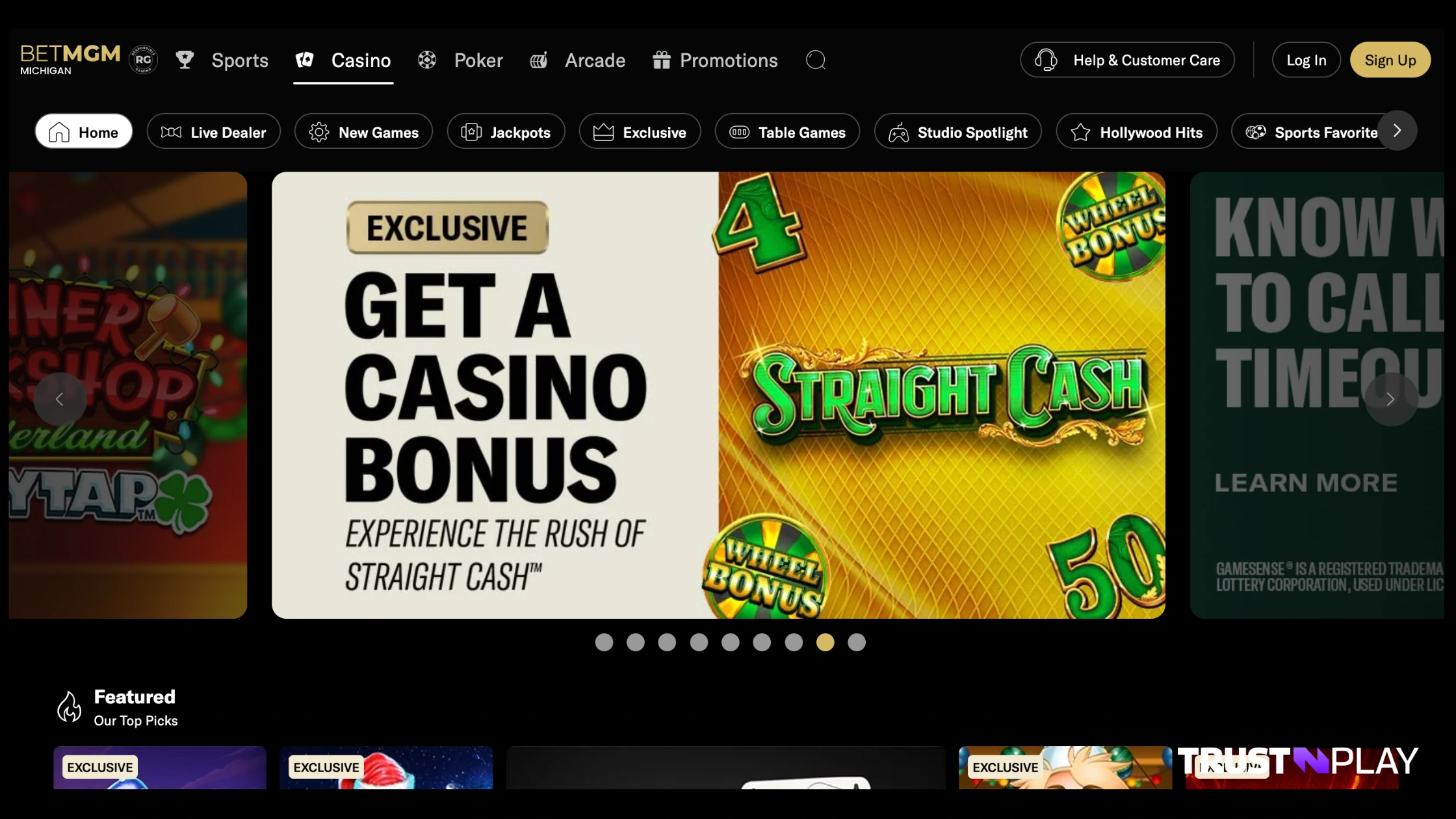 The look and feel of the BetMGM online casino website.